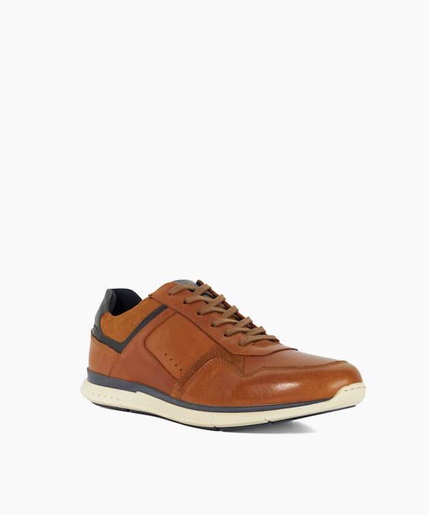 Dune London Torben - Tan Leather Lace Up Trainers