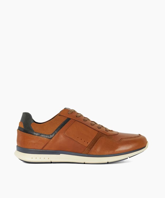 dune london Torben - Tan Leather Lace Up Trainers