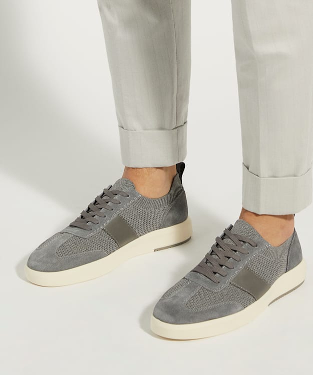 Dune London Trailing - Grey Knitted Lace-up Trainers