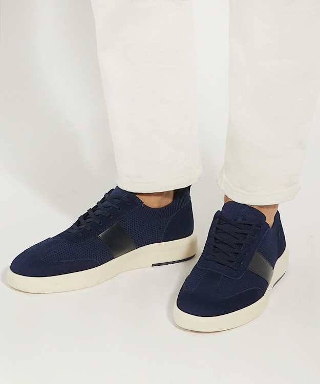 Dune London Trailing - Navy Knitted Lace-up Trainers
