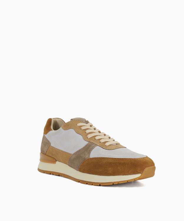 Dune London Treaty - Taupe Textured Lace Up Trainers