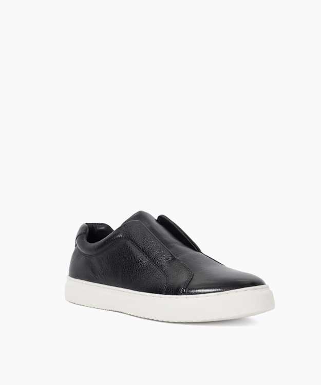Dune London Trev - Black Leather Round Toe Trainers