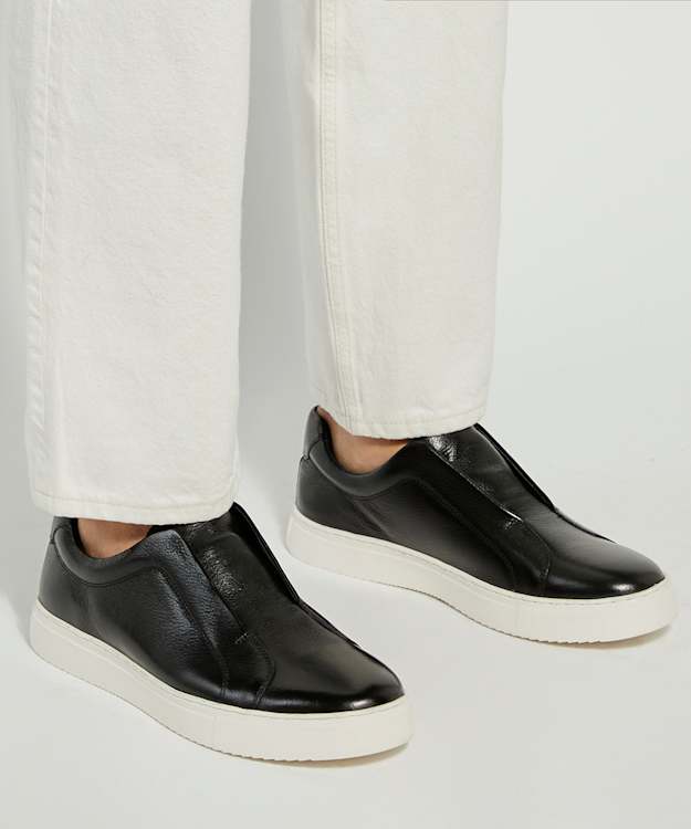 Dune London Trev - Black Leather Round Toe Trainers