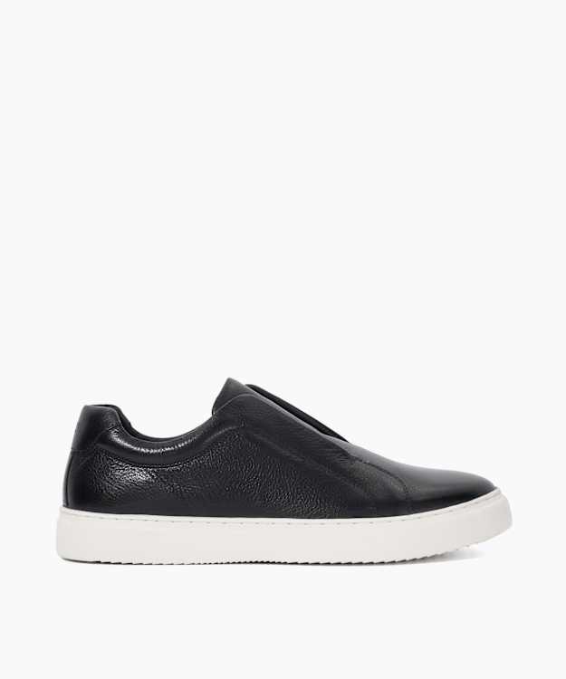 dune london Trev - Black Leather Round Toe Trainers