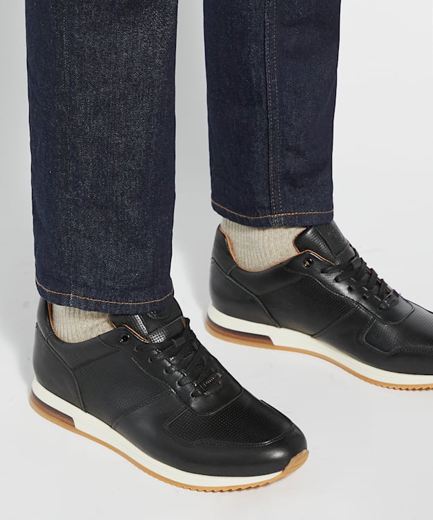 Dune London Trilogy - Black Lace-Up Runner Trainers