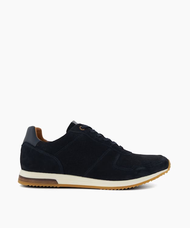 dune london Trilogy - Navy Lace-Up Runner Trainers