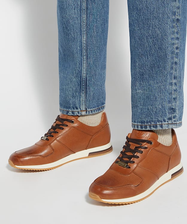 Dune London Trilogy - Tan Lace-Up Runner Trainers