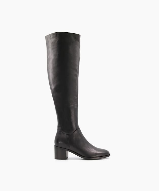 Dune London Trinny - Black Leather Knee-High Boots