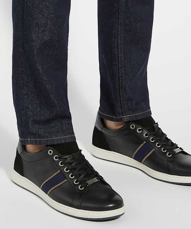 Dune London Trint - Black Lace-Up Leather Trainers