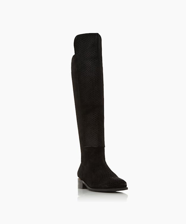 Dune London Trische Luxe - Black Embossed Knee Boots