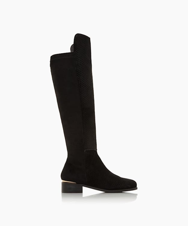 dune london Trische Luxe - Black Embossed Knee Boots