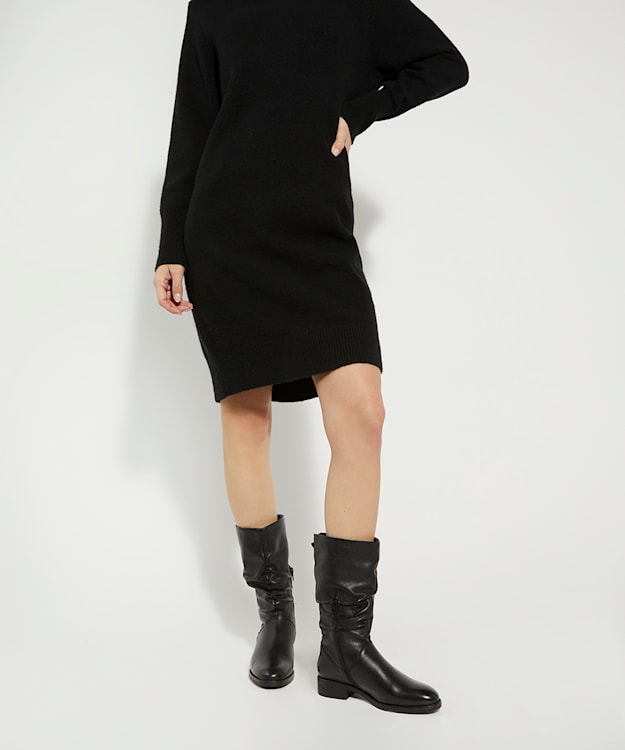 Dune London Tyling - Black Ruched Leather Calf Boots