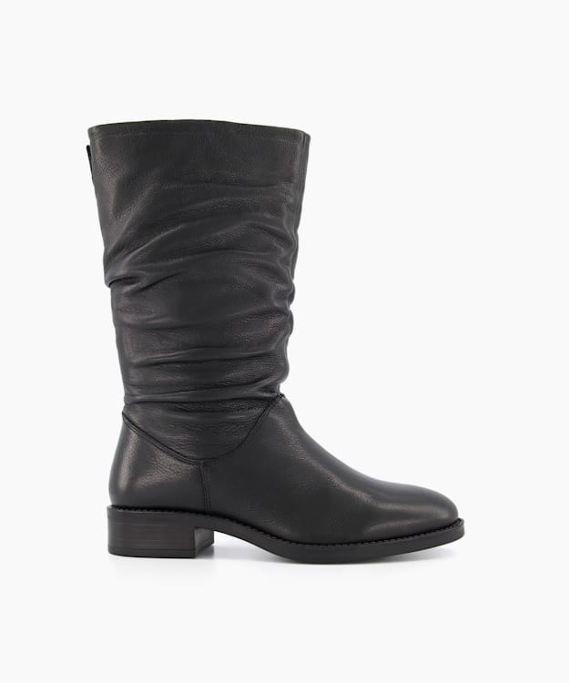 dune london Tyling - Black Ruched Leather Calf Boots