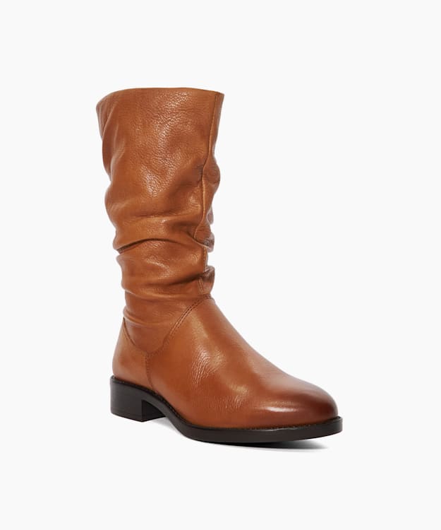 Dune London Tyling - Tan Ruched Calf Boots