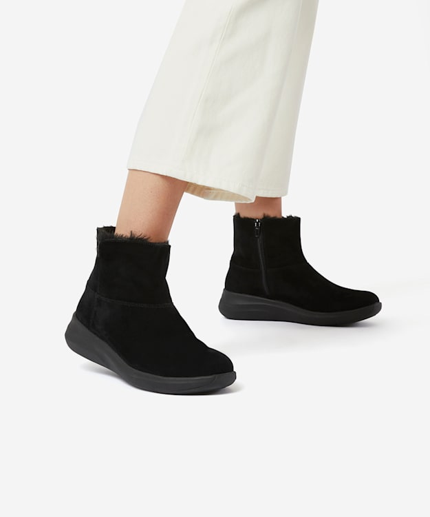 Dune London E Pace - Black Comfort Faux Fur Lined Ankle Boots