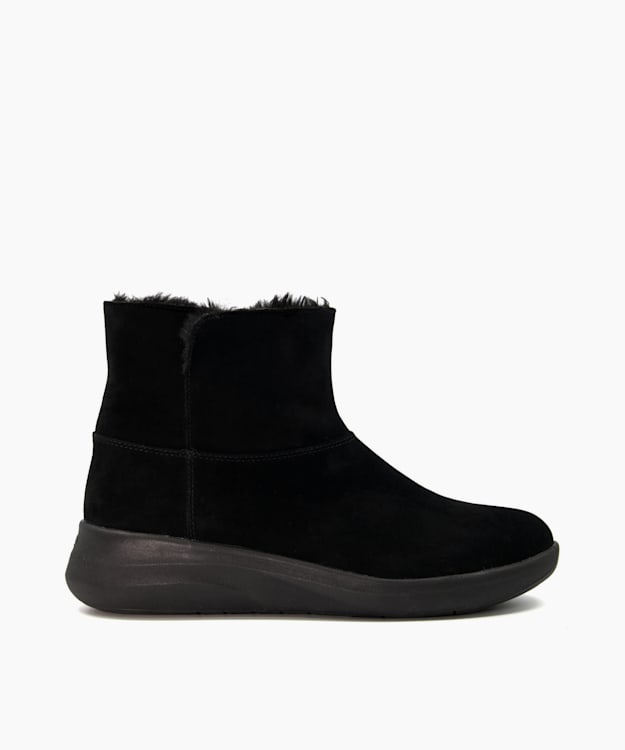 dune london E Pace - Black Comfort Faux Fur Lined Ankle Boots