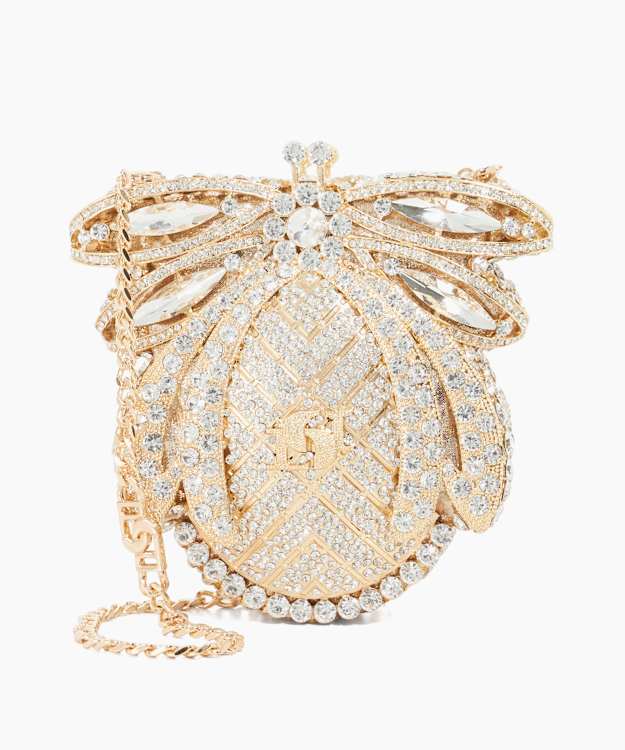 dune london Eaden - Gold Dune Bug Diamante Embellished Clutch