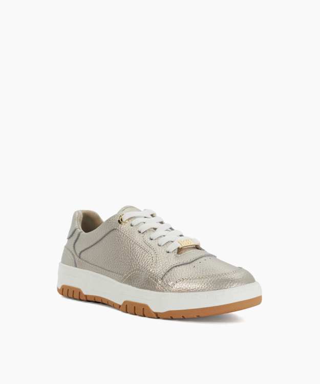 Dune London Eckley - Gold Perforated Lace Up Trainers