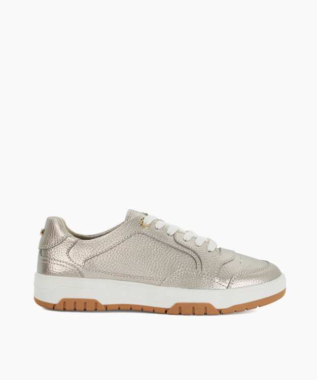 dune london Eckley - Gold Perforated Lace Up Trainers