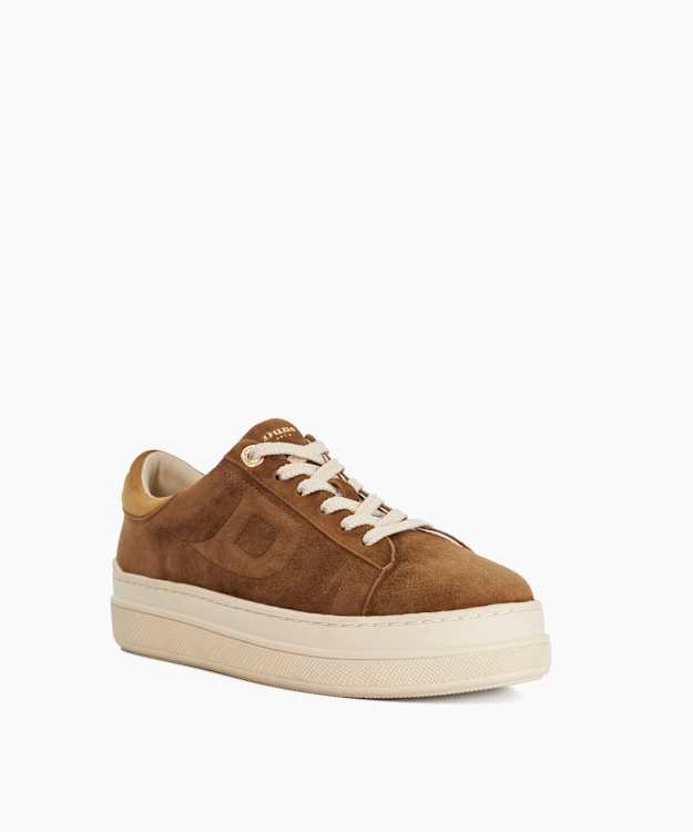 Dune London Eden - Dark Tan Flatform Lace-Up Trainers