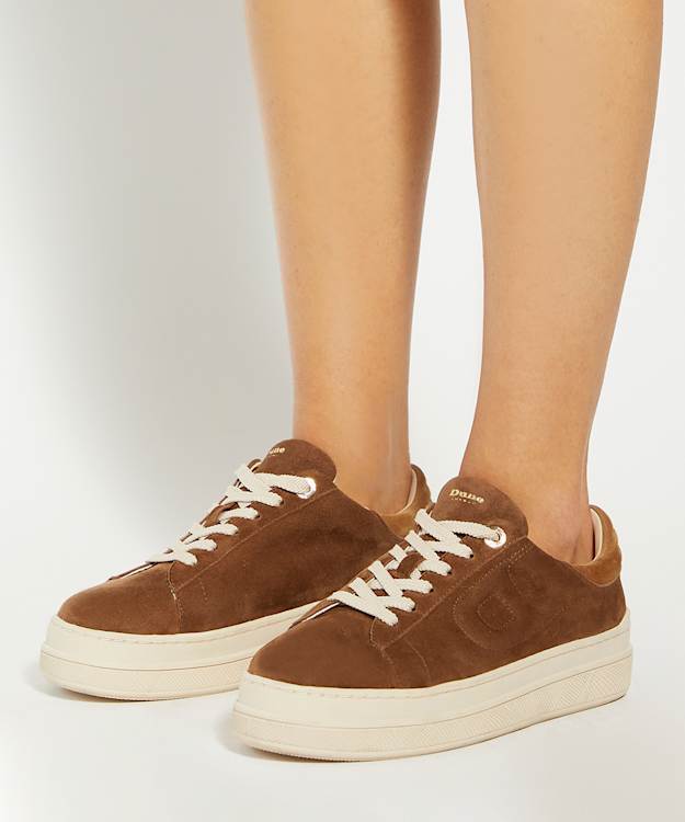 Dune London Eden - Dark Tan Flatform Lace-Up Trainers