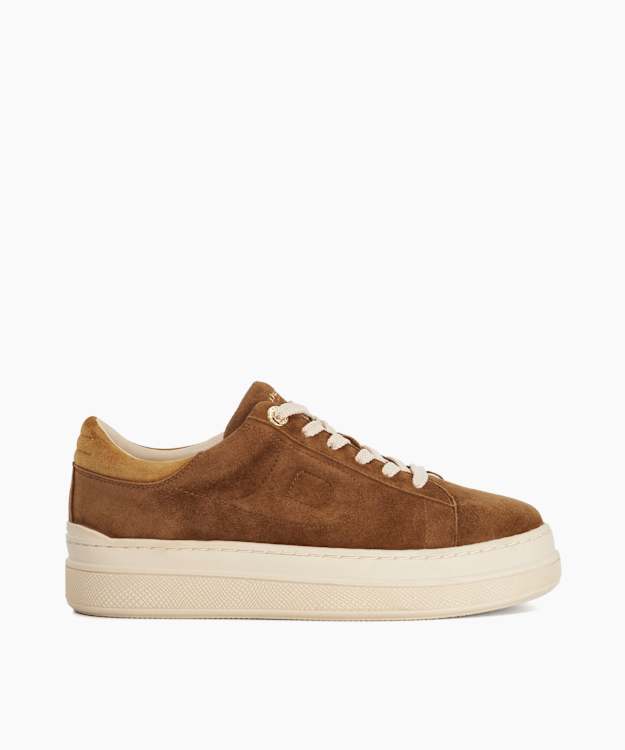 dune london Eden - Dark Tan Flatform Lace-Up Trainers
