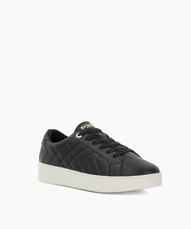 Dune London Egent - Black Quilted Platform Sole Lace-Up Trainers