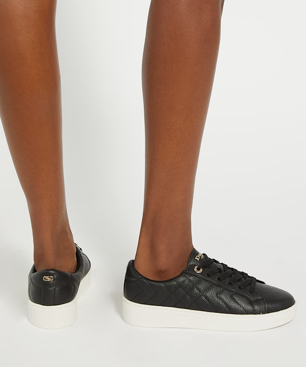 Dune London Egent - Black Quilted Platform Sole Lace-Up Trainers