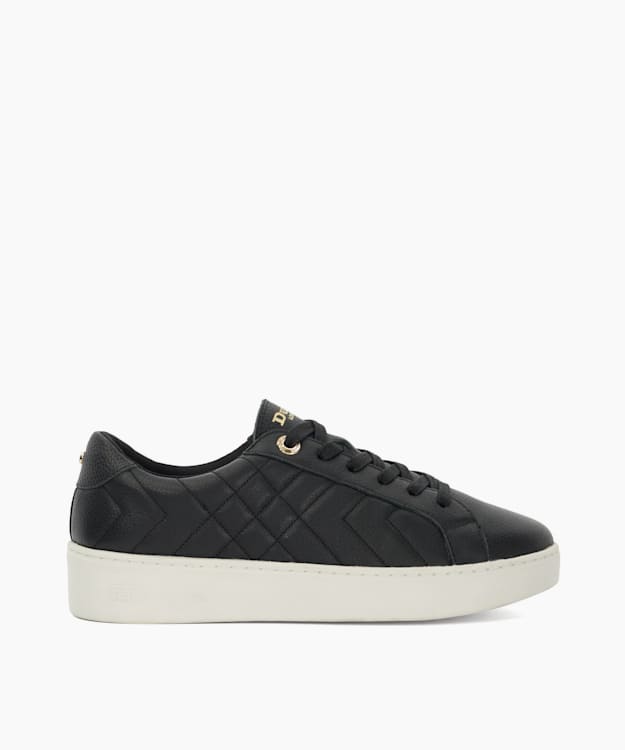 dune london Egent - Black Quilted Platform Sole Lace-Up Trainers