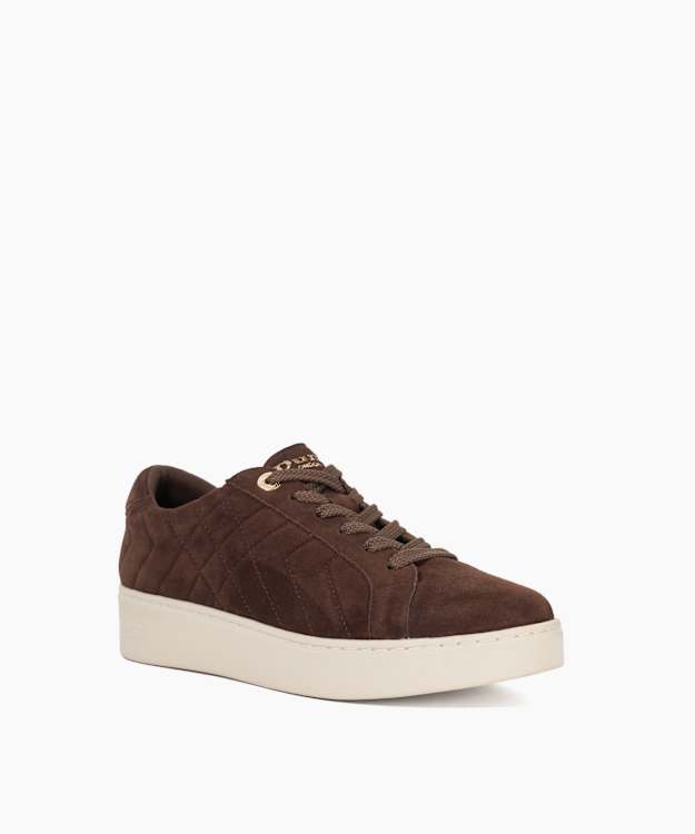 Dune London Egent - Brown Quilted Platform Sole Lace-Up Trainers