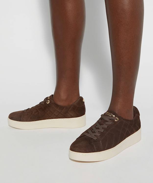 Dune London Egent - Brown Quilted Platform Sole Lace-Up Trainers