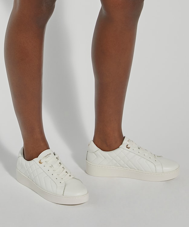 Dune London Egent - White Quilted Platform Sole Lace-Up Trainers