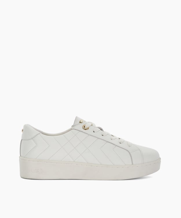 dune london Egent - White Quilted Platform Sole Lace-Up Trainers