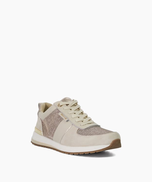 Dune London Ego - Rose Gold Glitter Detail Lace Up Trainers