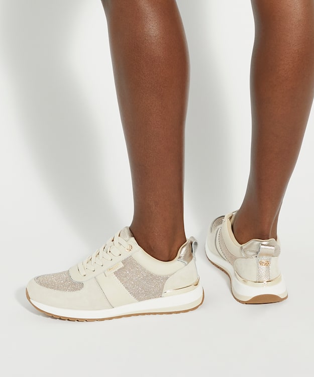 Dune London Ego - Rose Gold Glitter Detail Lace Up Trainers