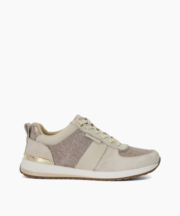 dune london Ego - Rose Gold Glitter Detail Lace Up Trainers