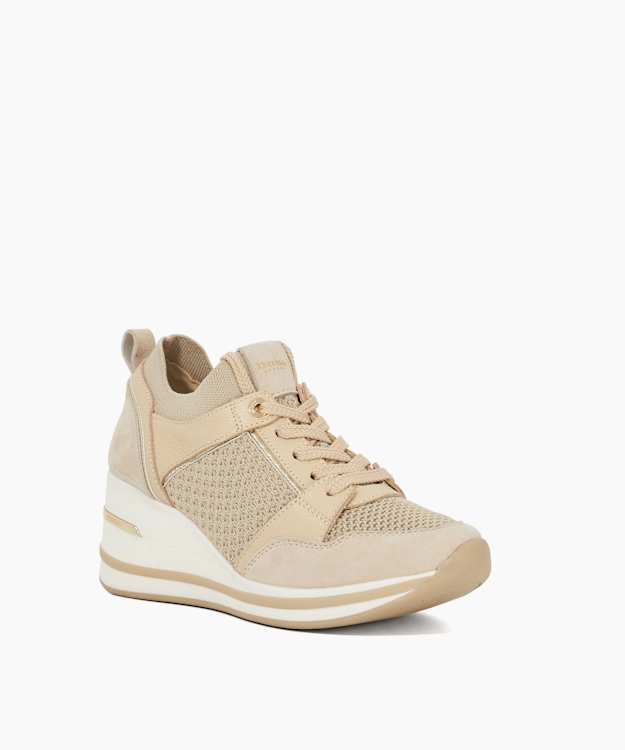Dune London Eiline - Cream Wide Fit Wedge Heel Trainers