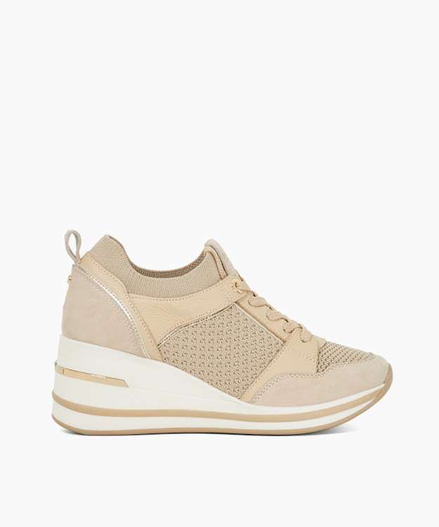 dune london Eiline - Cream Wide Fit Wedge Heel Trainers