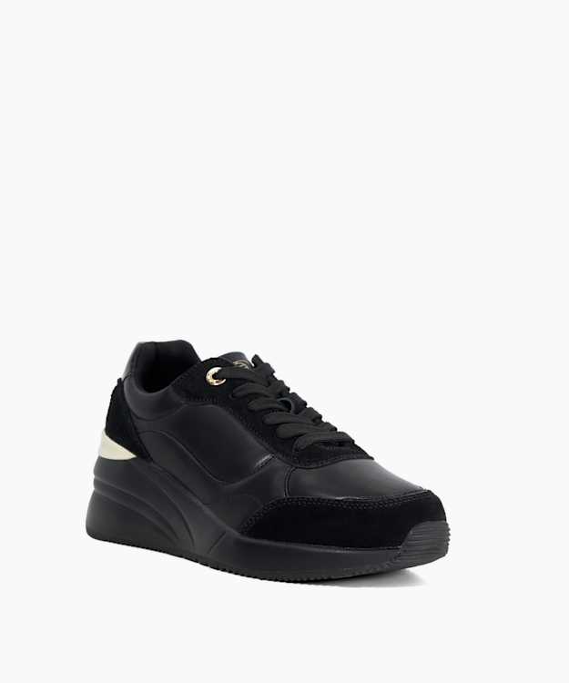 Dune London Elatie - Black Wedge Heel Lace Up Trainers