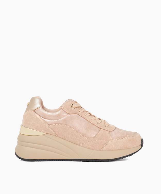 dune london Elatie - Pink Wedge Heel Lace Up Trainers