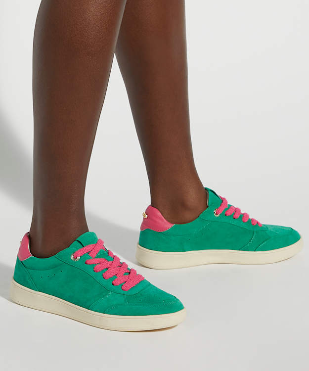 Dune London Electrolite - Green Suede Lace-Up Trainers