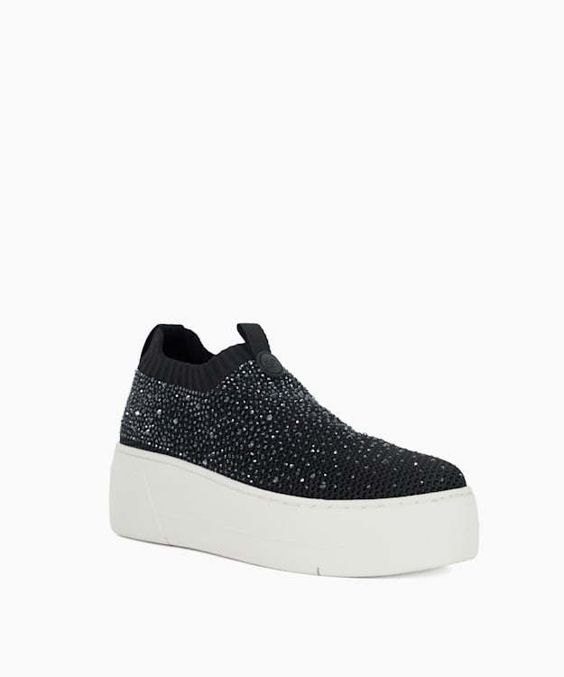 Dune London Elements - Black Embellished Flatform Sock Trainers