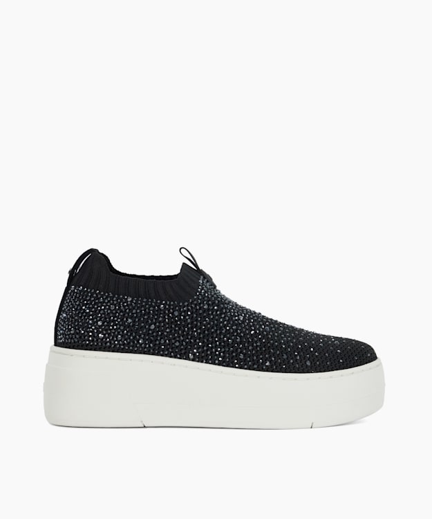 dune london Elements - Black Embellished Flatform Sock Trainers