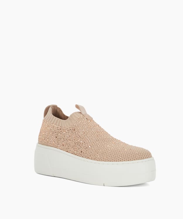 Dune London Elements - Blush Embellished Flatform Sock Trainers