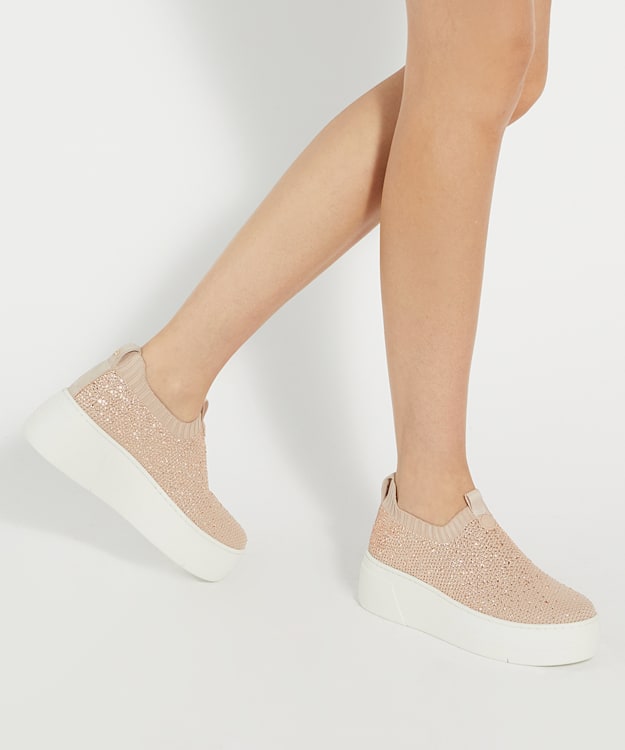 Dune London Elements - Blush Embellished Flatform Sock Trainers