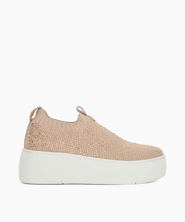 dune london Elements - Blush Embellished Flatform Sock Trainers