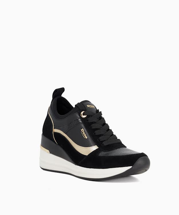 Dune London Ellaina - Black Suede Wedge Lace-Up Trainers