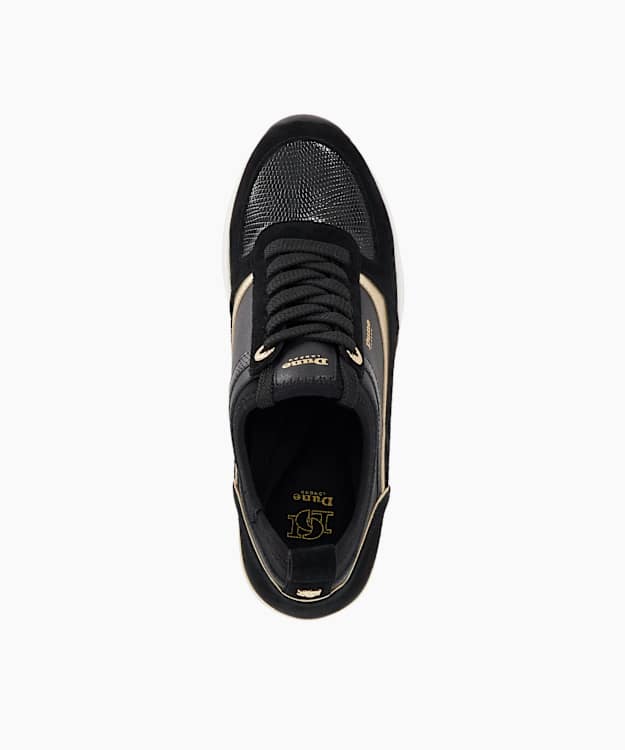 Dune London Ellaina - Black Suede Wedge Lace-Up Trainers