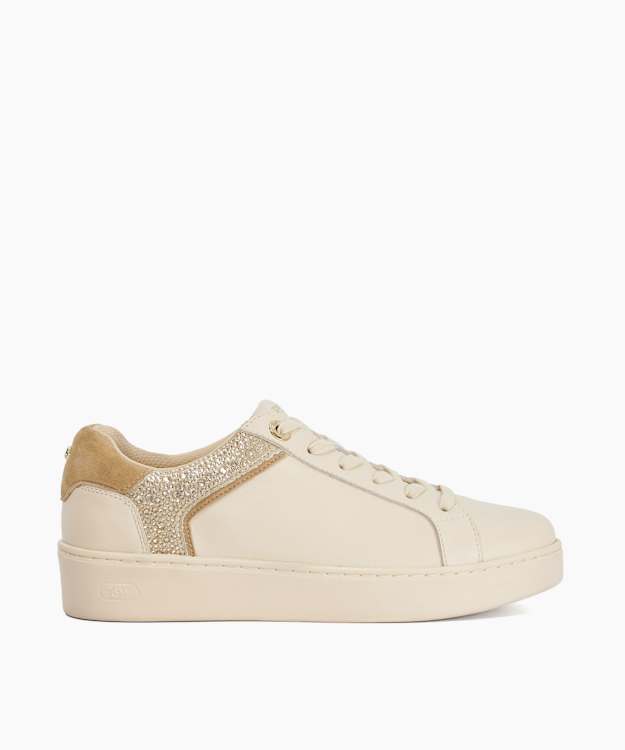 dune london Elli - Cream Lace Up Chunky Flatform Trainers