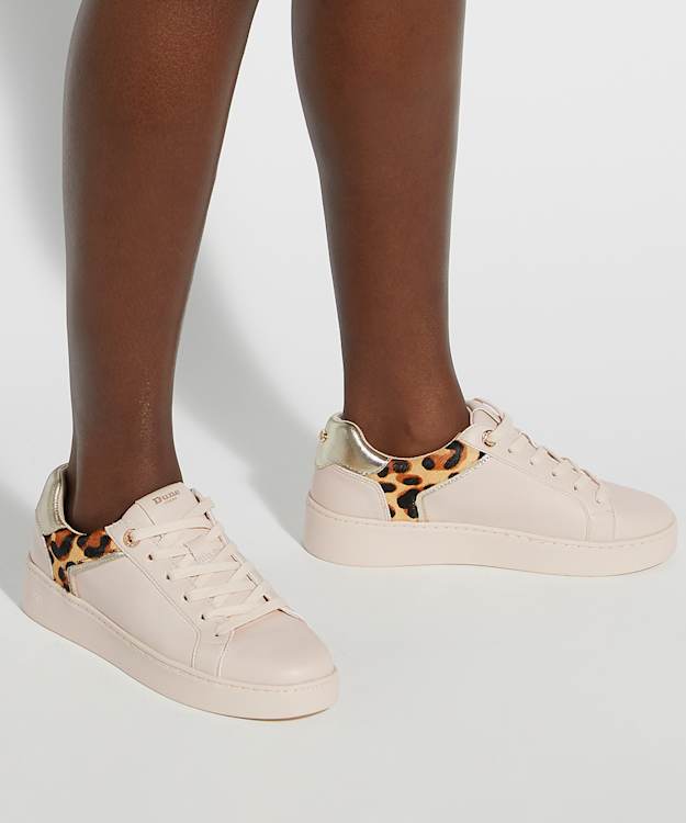 Dune London Elli - Ecru Lace Up Chunky Flatform Trainers